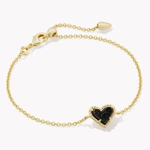 Kendra Scott Ari Heart Gold Delicate Chain Bracelet in Black Drusy NWT
